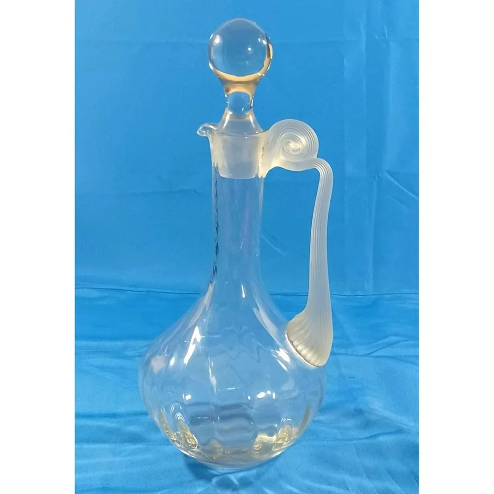 14.5" Lalique Style Art Deco Nouveau Frosted Glass Decanter Bottle Pitcher - Picture 2 of 8